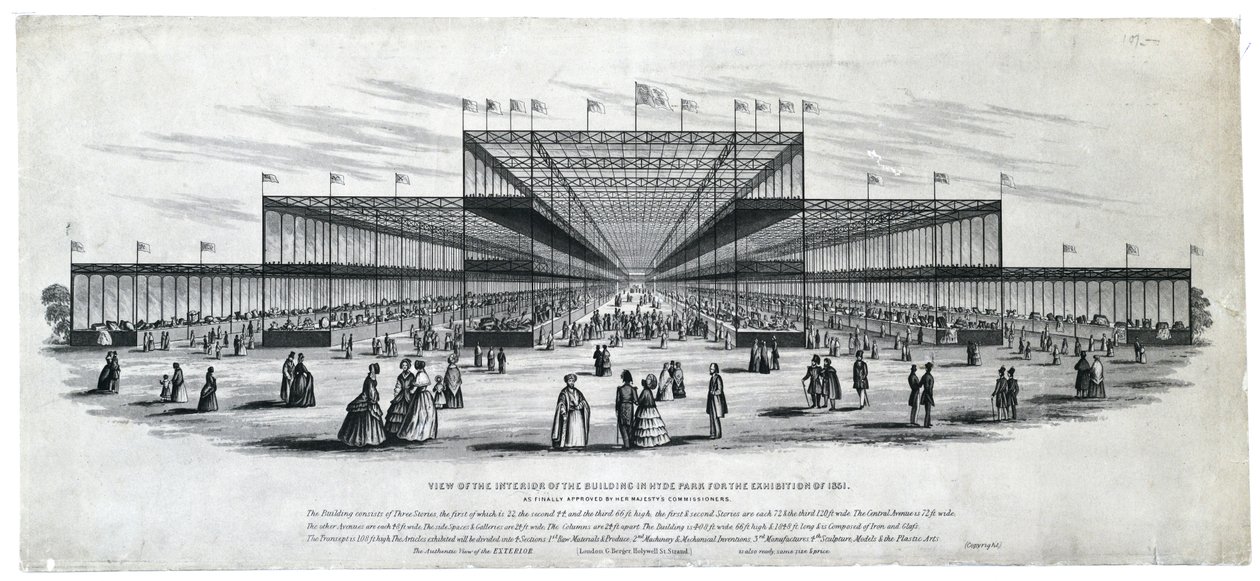 Indvendigt billede af bygningen i Hyde Park til udstillingen i 1851. Som endelig godkendt af Hendes Majestæts kommissærer. af George Berger