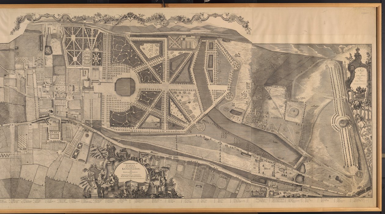 En topografisk undersøgelse af sognet Kensington med planer og højder af Royal Palace and Gardens, Hyde Park og Knightsbridge af George Bickham