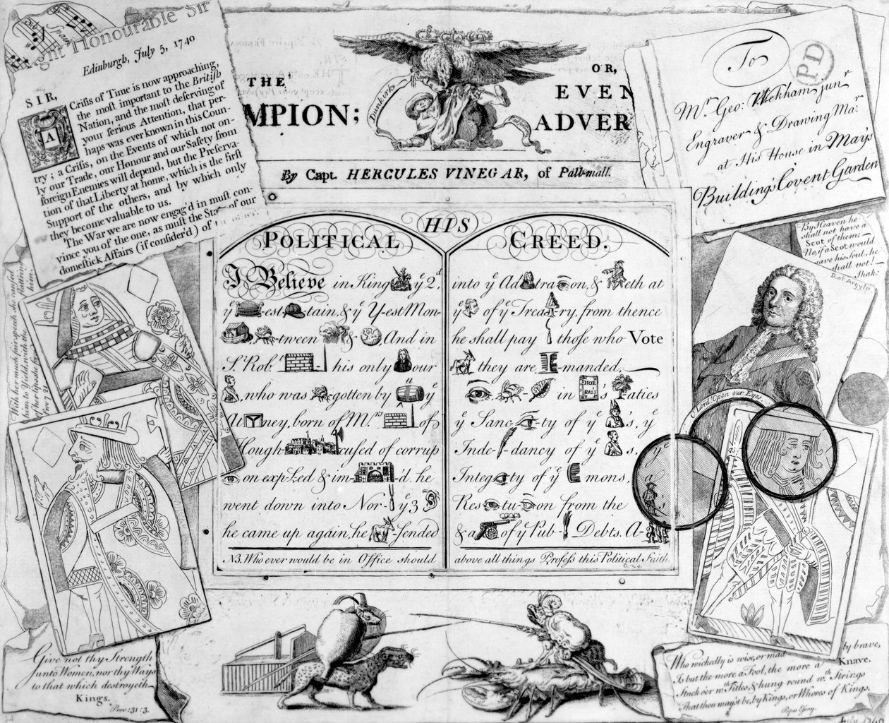 Mesteren eller aftenannoncøren af Capt. Hercules Vinegar fra Pall Mall, 1744 af George Bickham