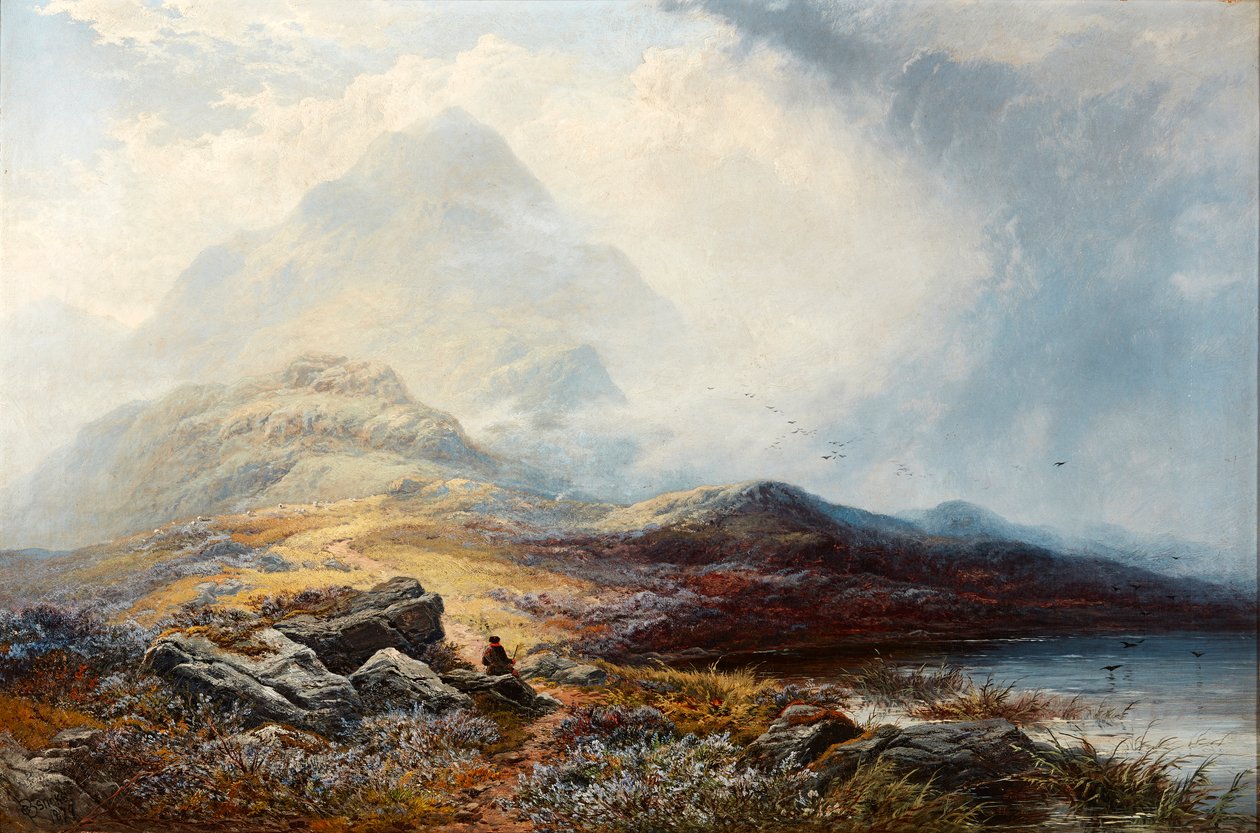 Grampian Hills Storm Clearing Off (olie på lærred) af George Blackie Sticks