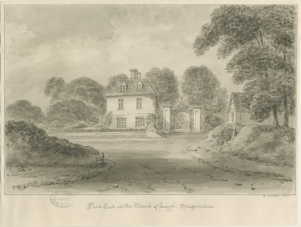 Leigh - "Park Hall": sepia drawing, 1841dani af George Buckler