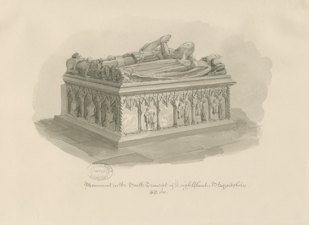 Leigh Church - Monument of Sir John Aston: sepia drawing, 1841dani af George Buckler