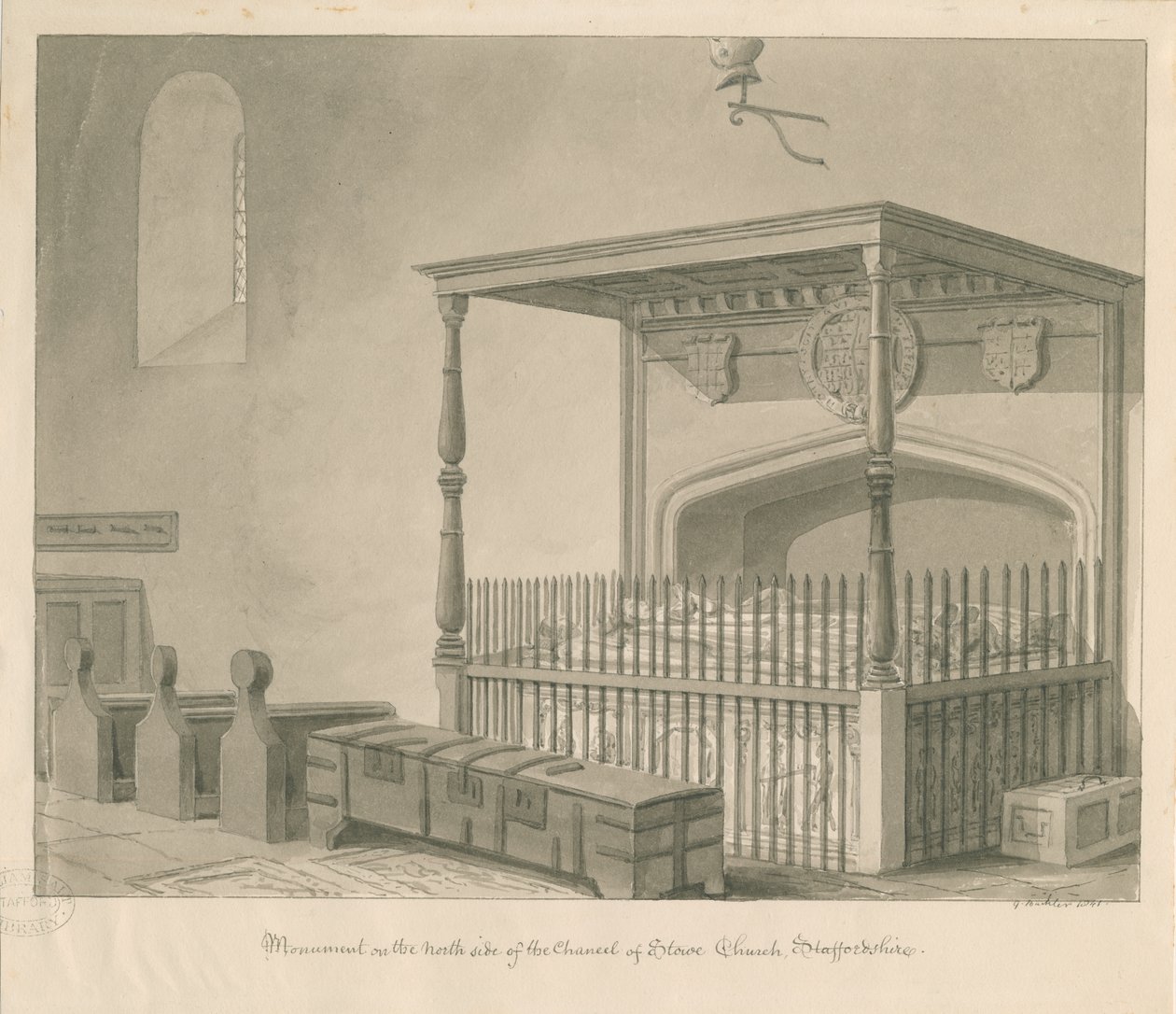 Stowe Church - Table tomb: sepia drawing, 1841dani af George Buckler