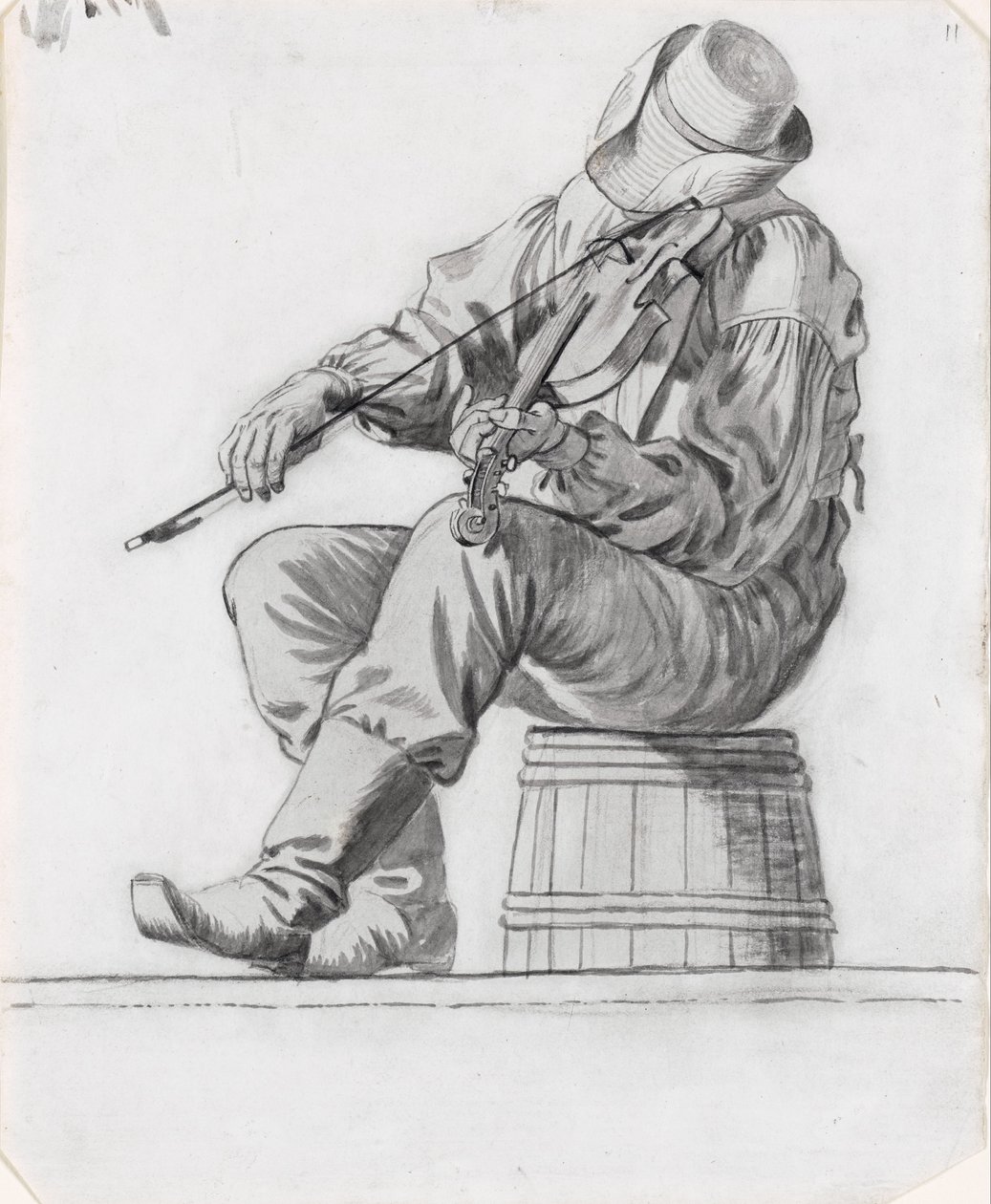 Spillemand (studie til The Jolly Flatboatmen) (recto) af George Caleb Bingham