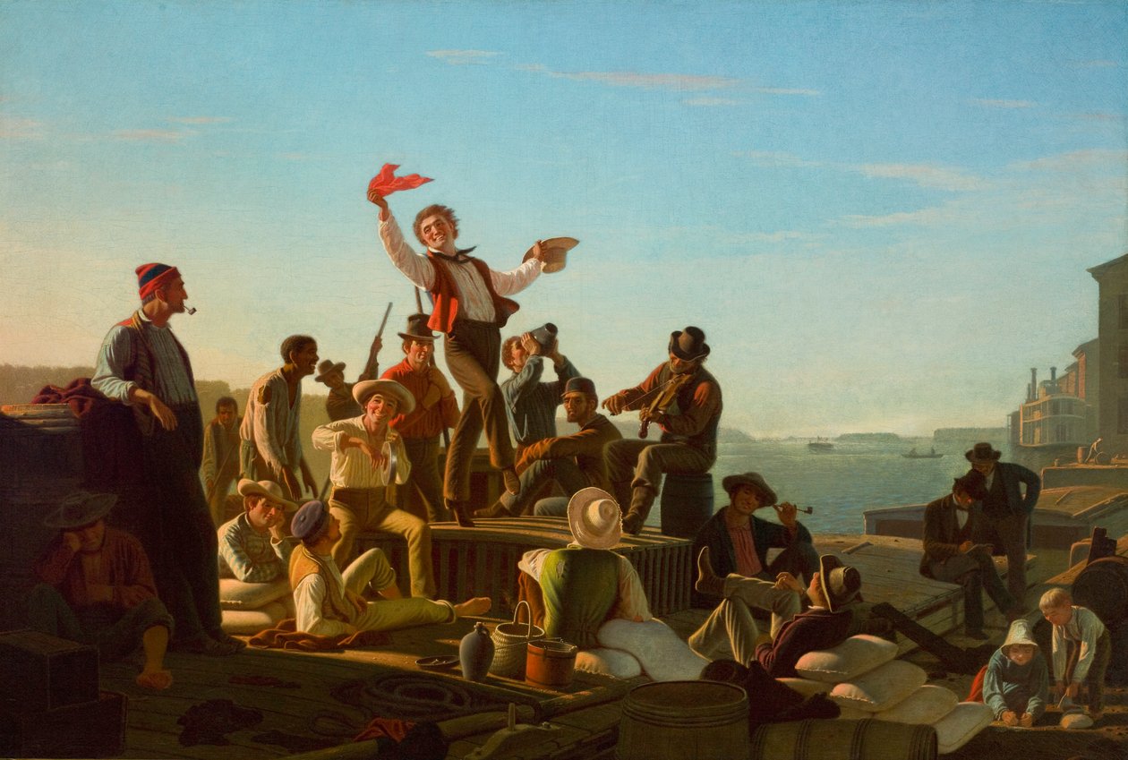 Jolly Flatboatmen i Havn af George Caleb Bingham