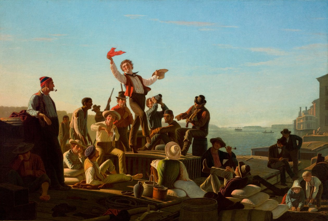 Jolly Flatboatmen i havn af George Caleb Bingham