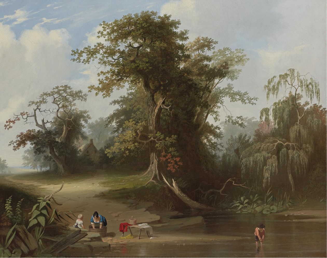 Landskab; landlig scene af George Caleb Bingham