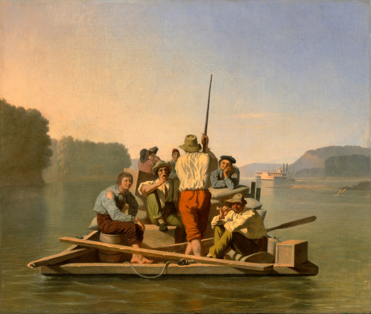 Lighter hjælper dampskib på grund af George Caleb Bingham