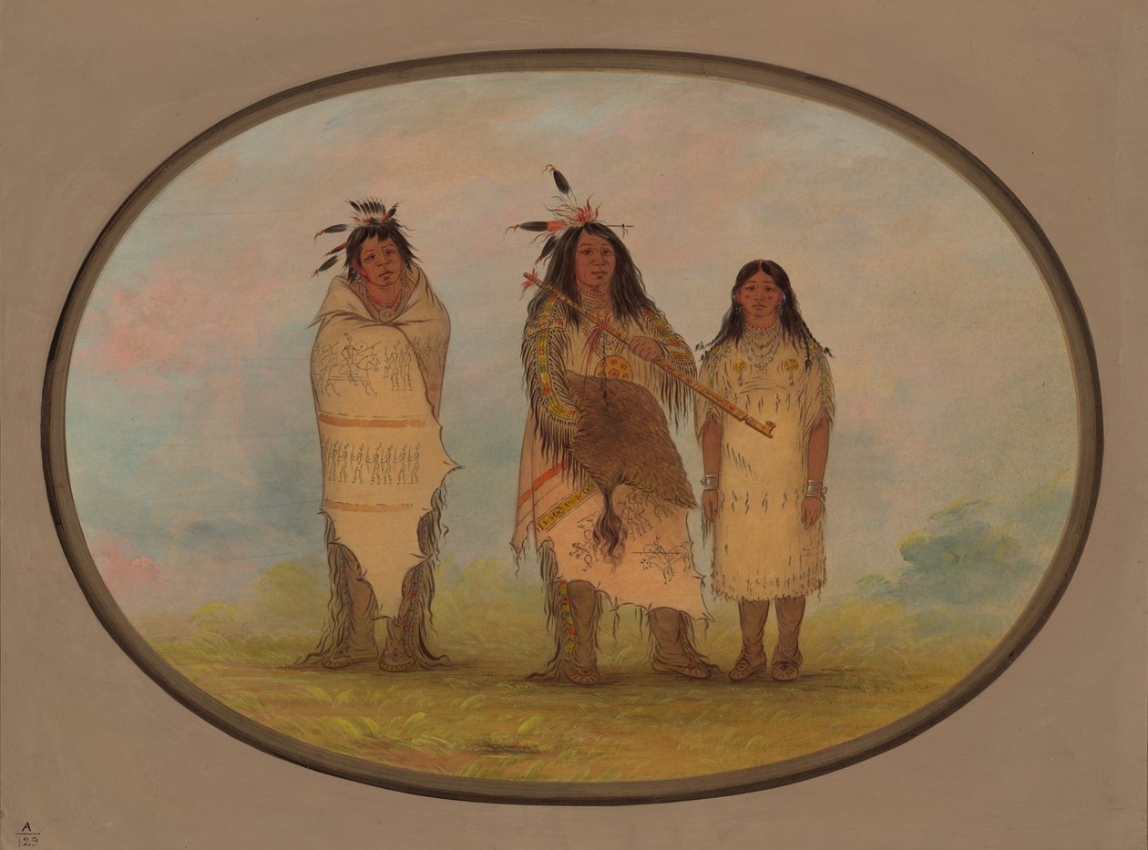 En cheyennehøvding, hans kone og en medicinmand, 18611869. af George Catlin