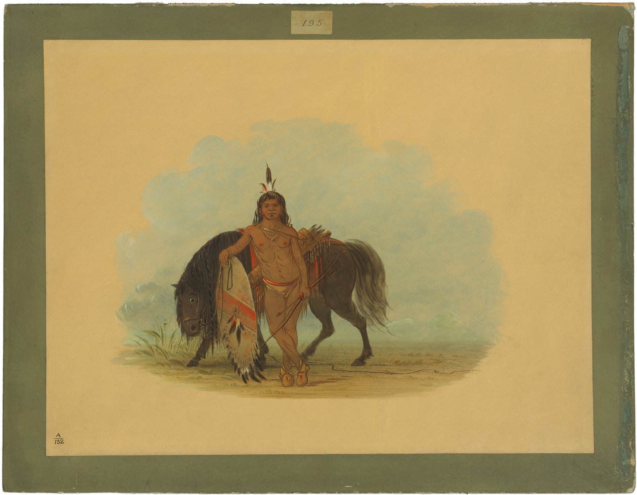 En cheyennekriger hviler sin hest af George Catlin
