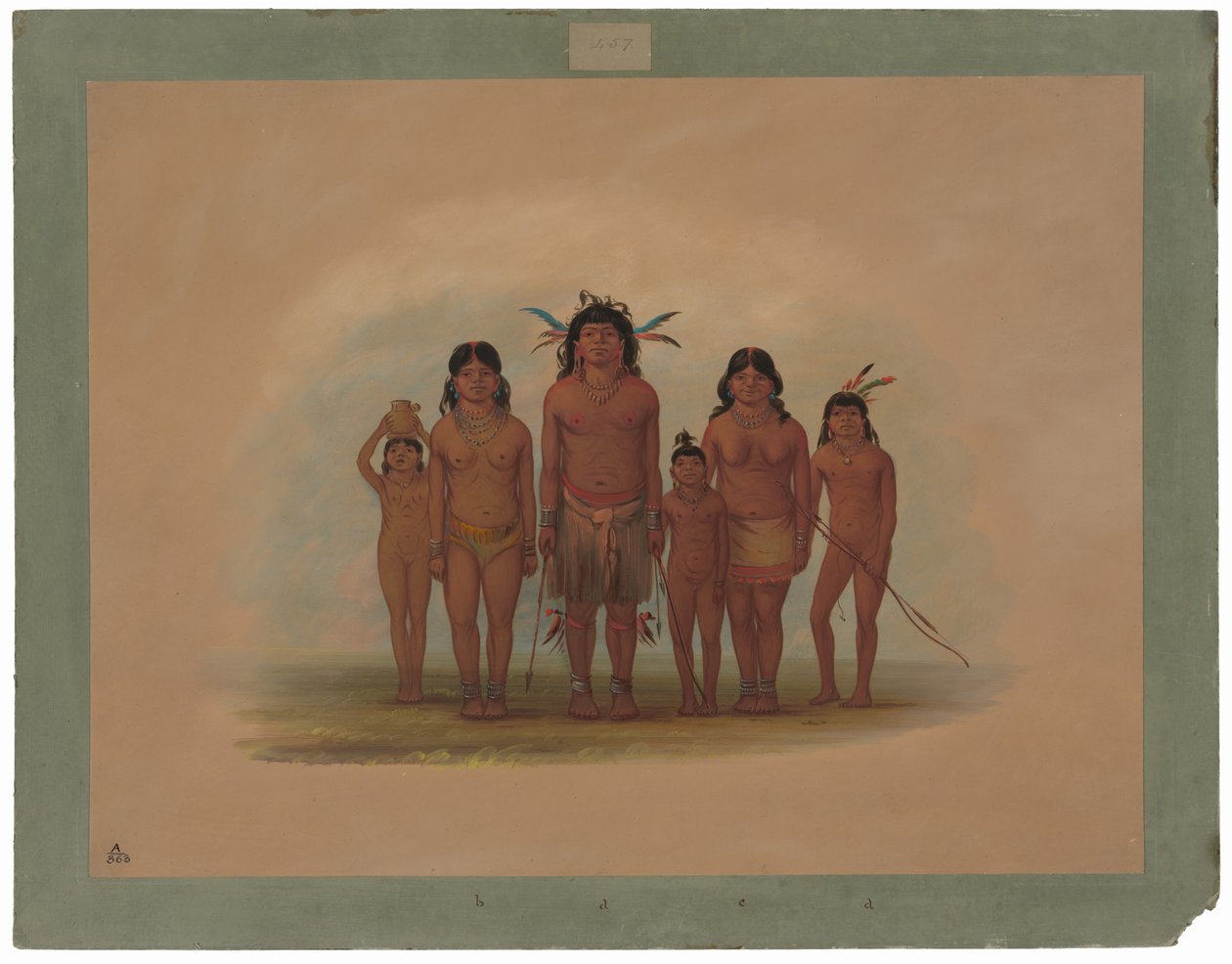 En Connibo indisk familie af George Catlin