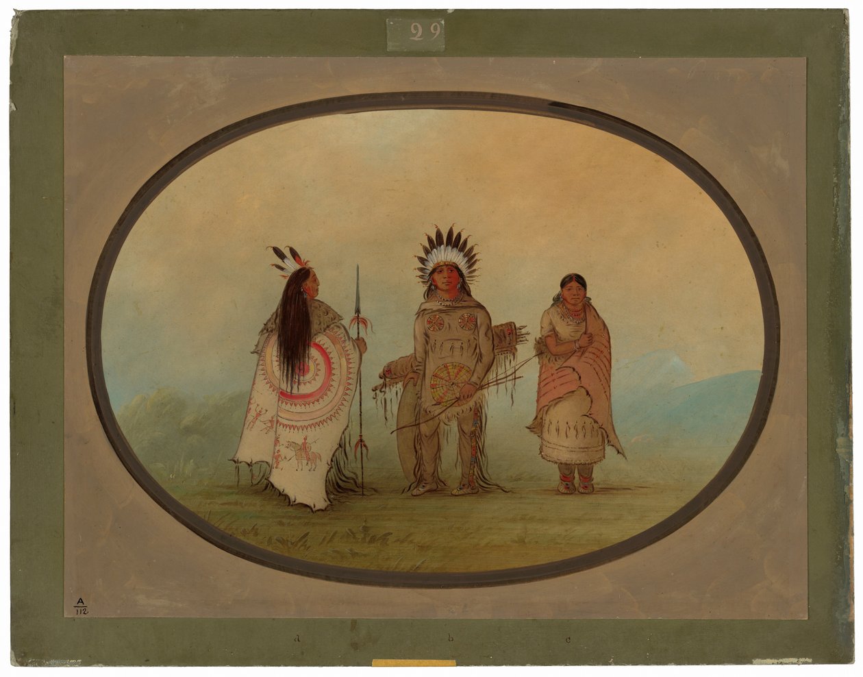 En kragehøvding, en kriger og hans kone af George Catlin