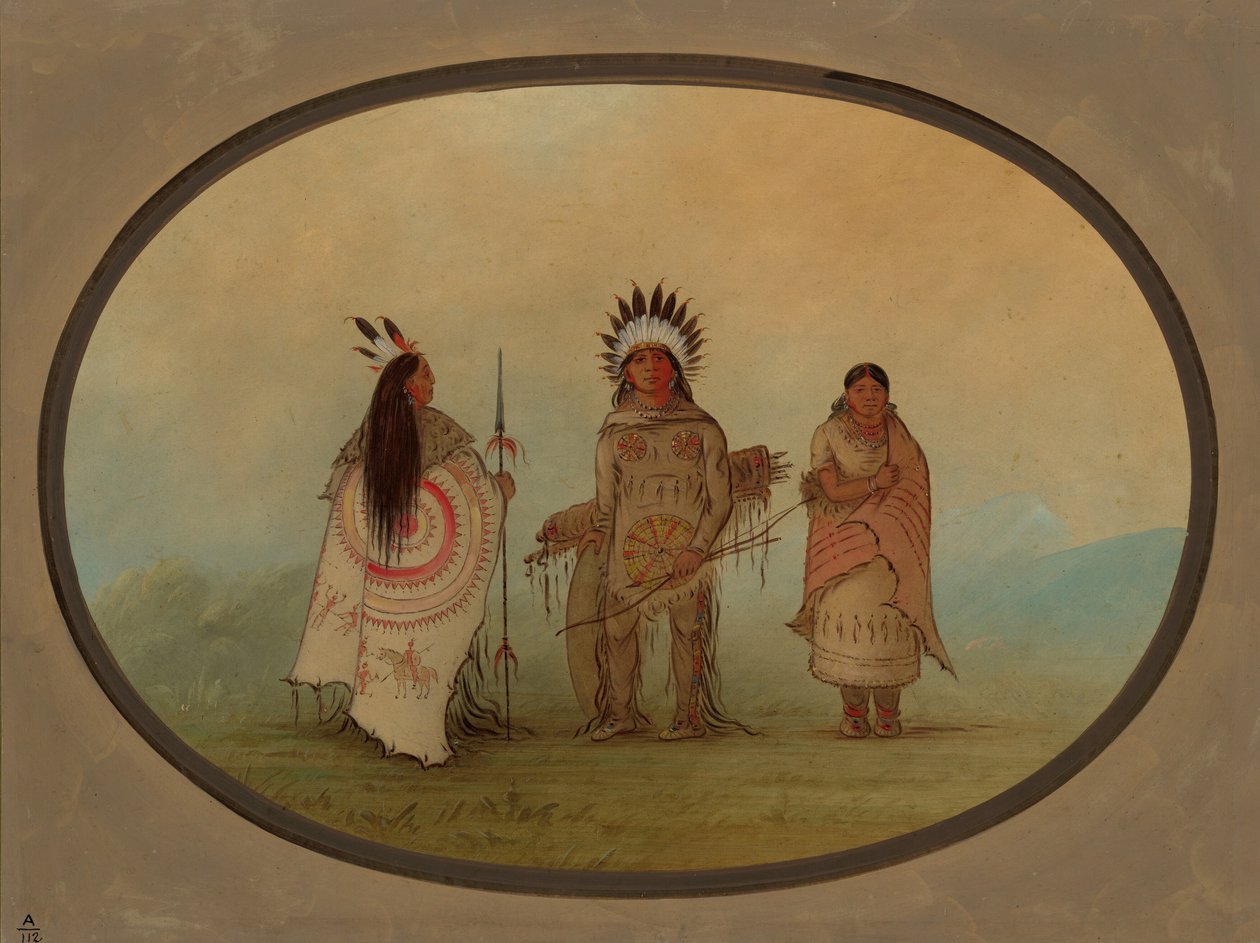 En kragehøvding, en kriger og hans kone, 18551869. af George Catlin