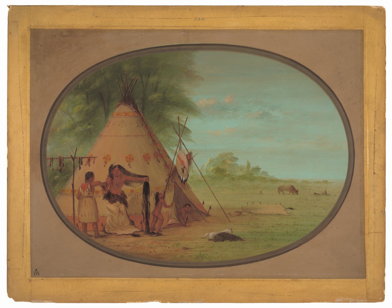 En kragehøvding ved sit toilet af George Catlin