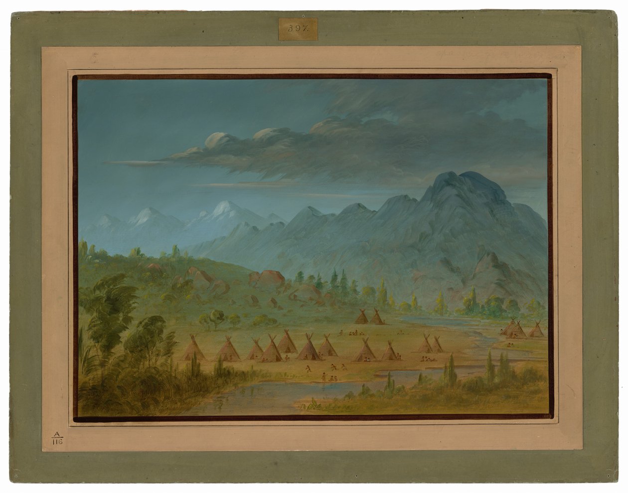A Crow Village og Salmon River Mountains af George Catlin