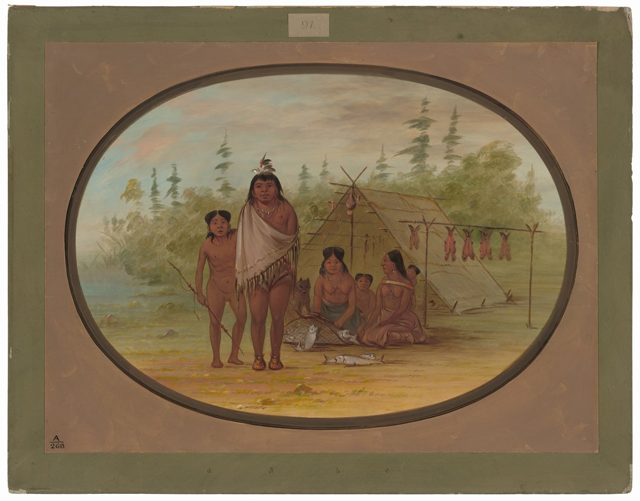 En fladhovedet høvding med sin familie af George Catlin