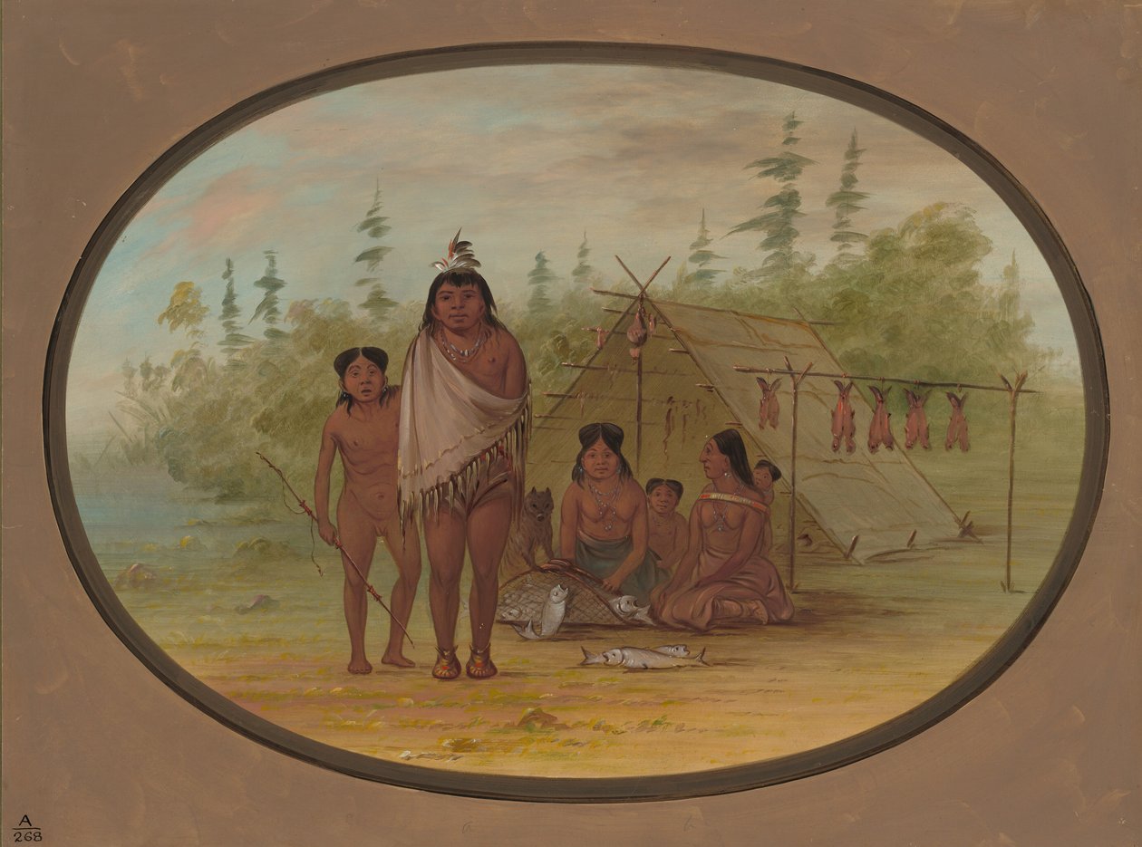 En fladhovedet høvding med sin familie, 18551869. af George Catlin