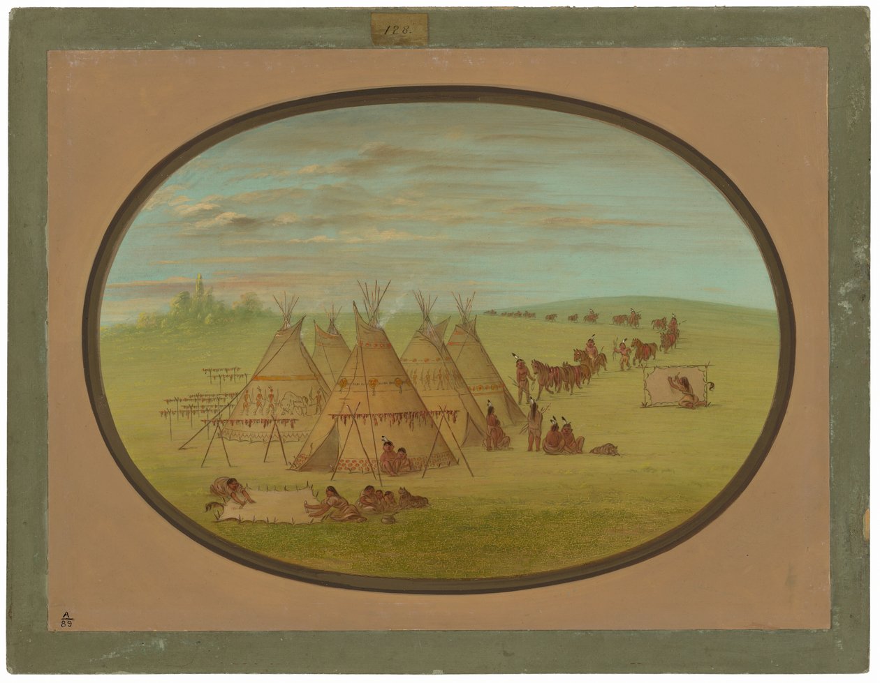 En lille Sioux Village af George Catlin