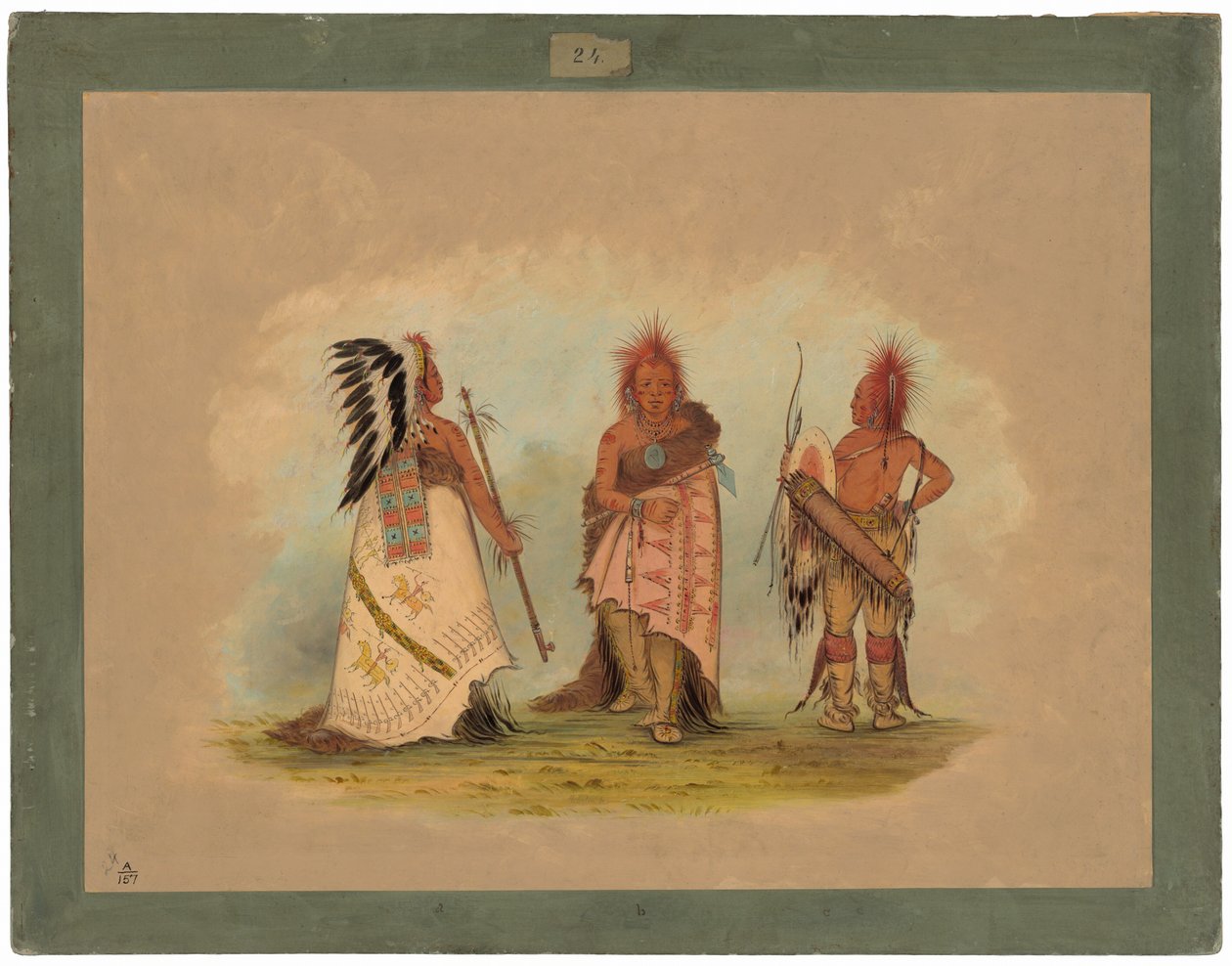 En Pawnee Chief med to krigere af George Catlin