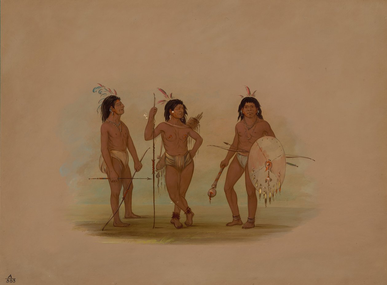 En Puelchee-høvding og to unge krigere, 18541869. af George Catlin