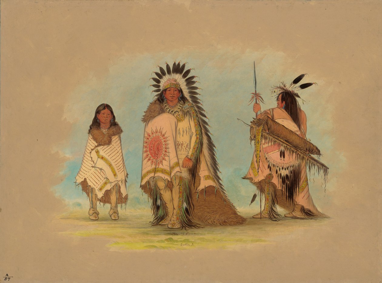 En Sioux-høvding, hans datter og en kriger, 18611869. af George Catlin