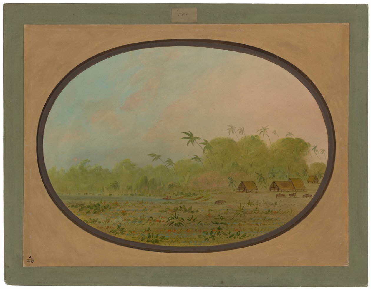 En lille landsby med Remos-indianere af George Catlin