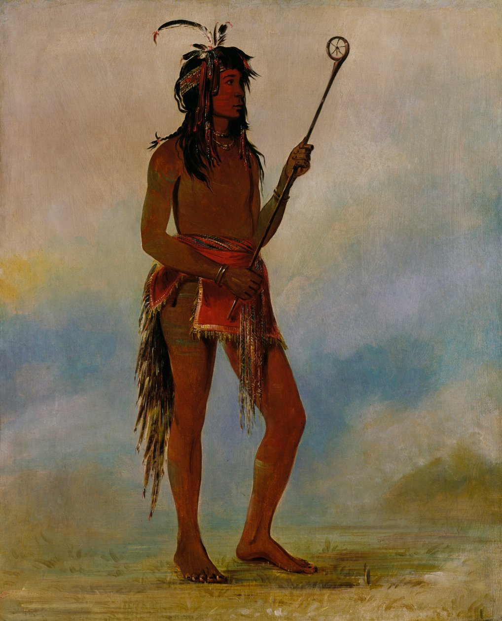 Ah-nó-je-nahge, Han der står på begge sider, en fremtrædende boldspiller, 1835. af George Catlin