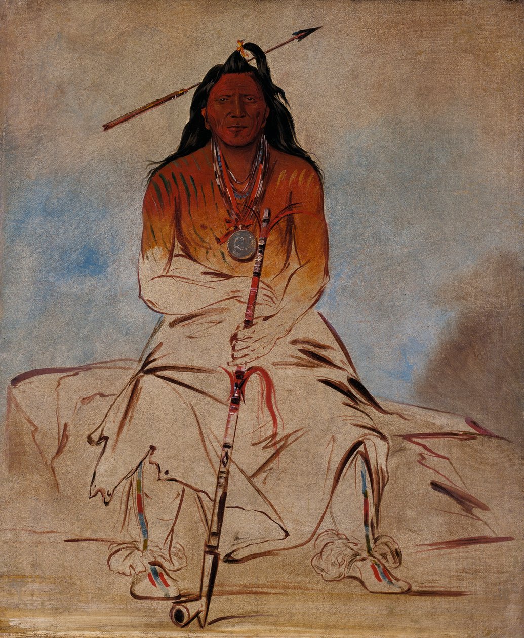 Ah-sháw-wah-róoks-te, Medicinhest, en stor Pawnee-troldmand af George Catlin