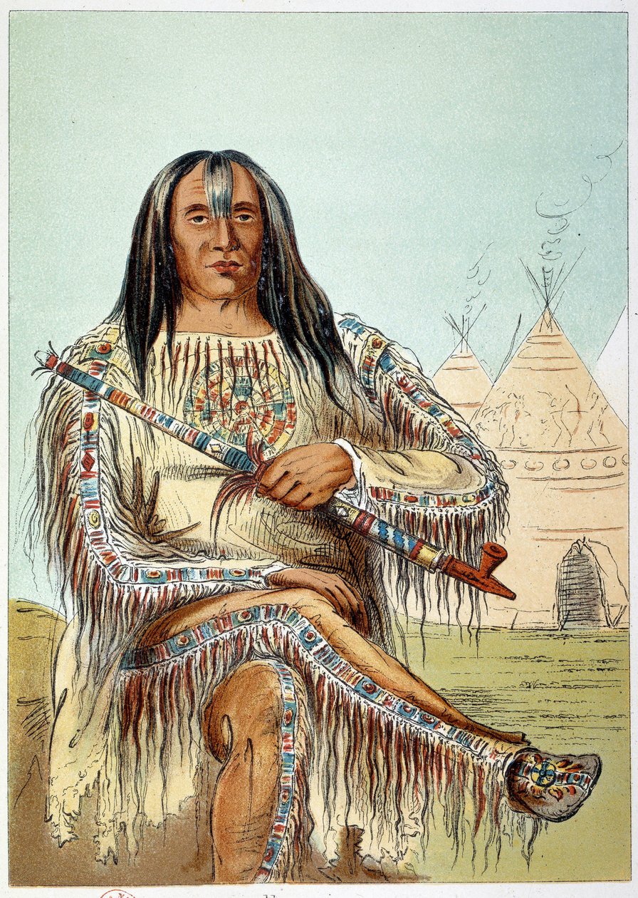 Amerikanske indianere: Portræt af en leder af sortfodsstammen (sorte fødder) på omkring 50 år. Illustration af George Catlin (1794-1872) af George Catlin