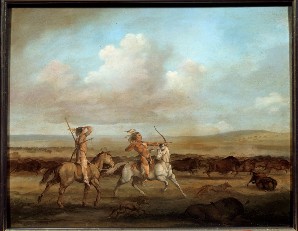 Amerikanske indianere til hest på jagt efter bisonmaleriet af George Catlin (1794-1872) af George Catlin
