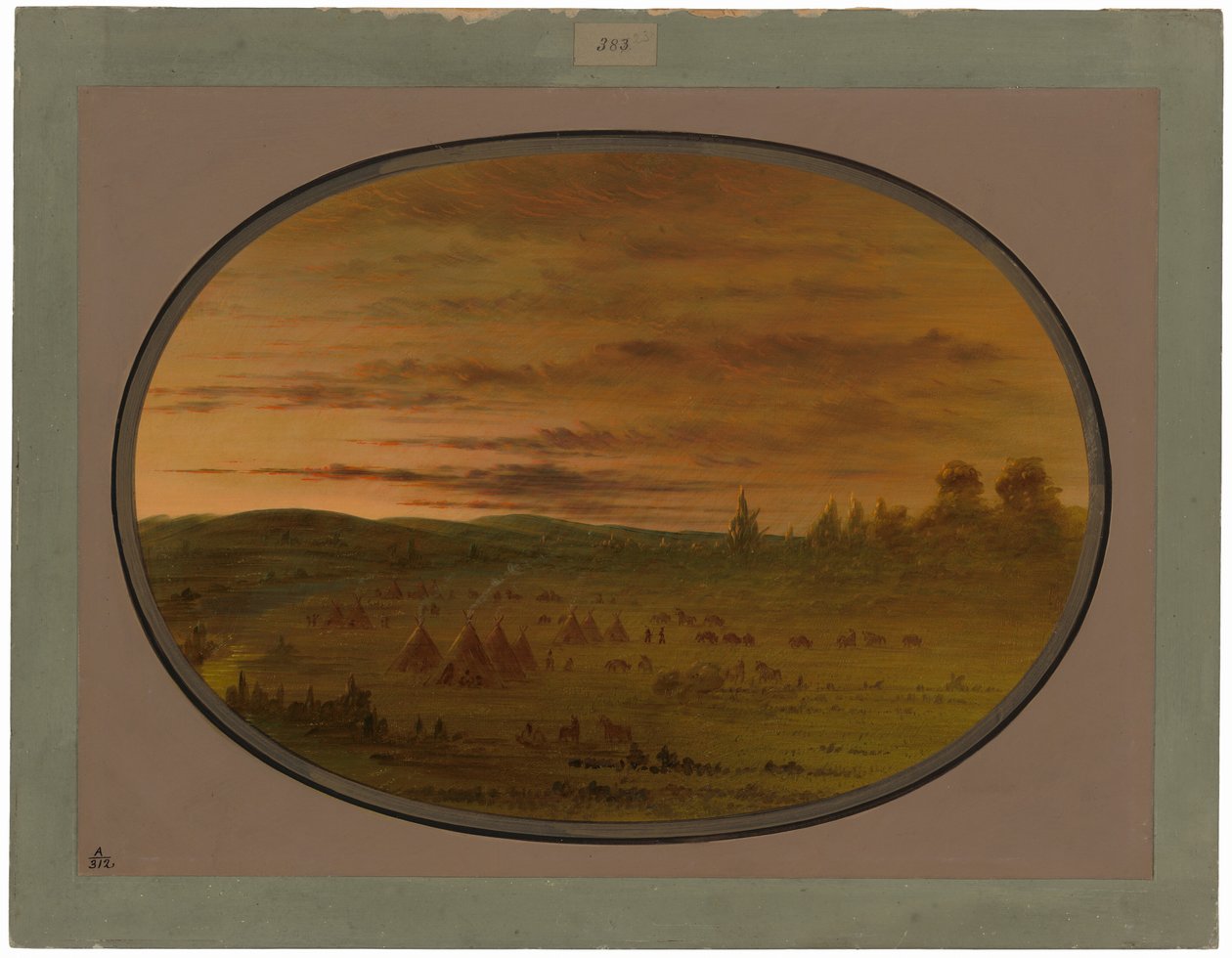 En indisk lejr ved solnedgang af George Catlin