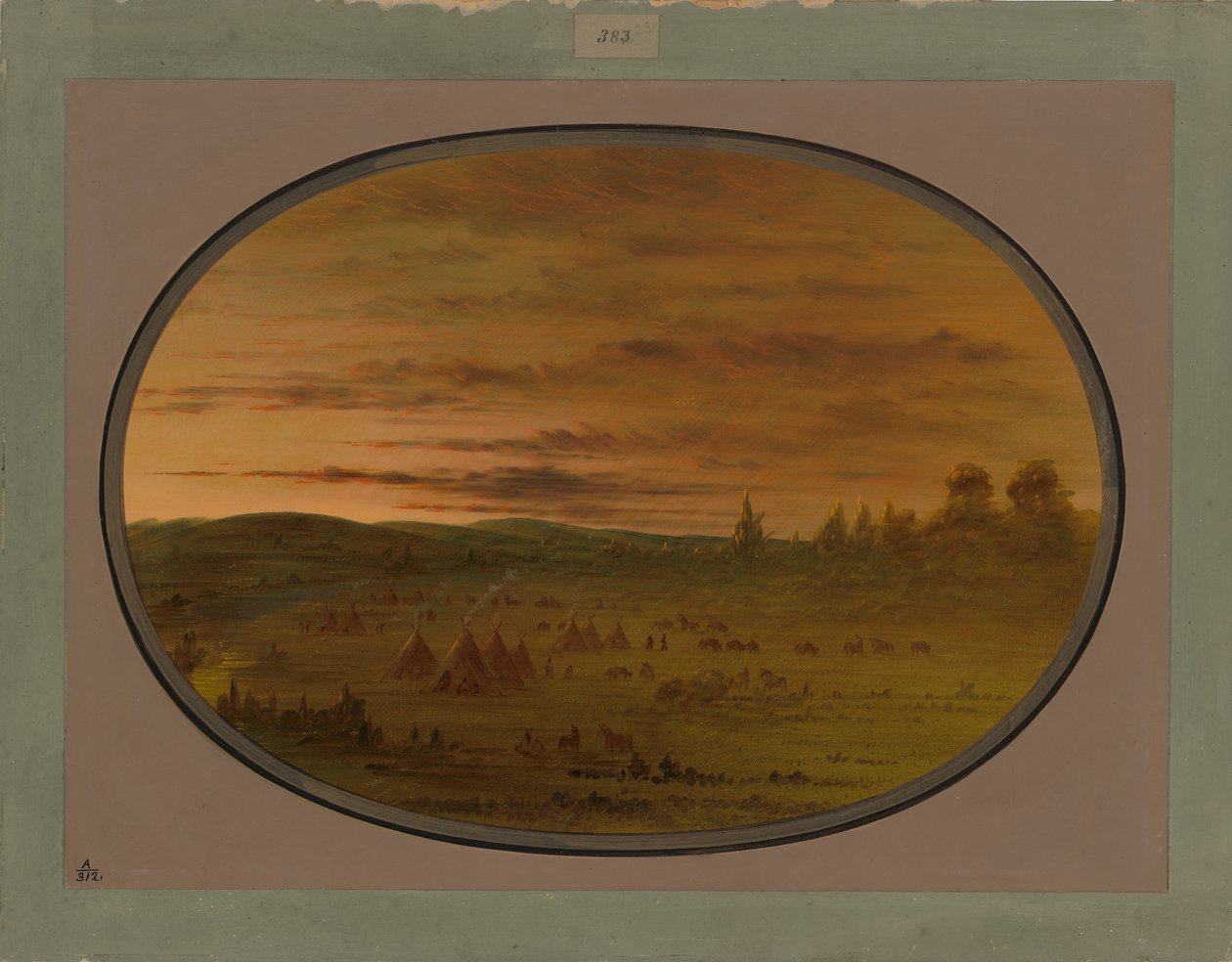En indisk lejr ved solnedgang, 1861-69 af George Catlin