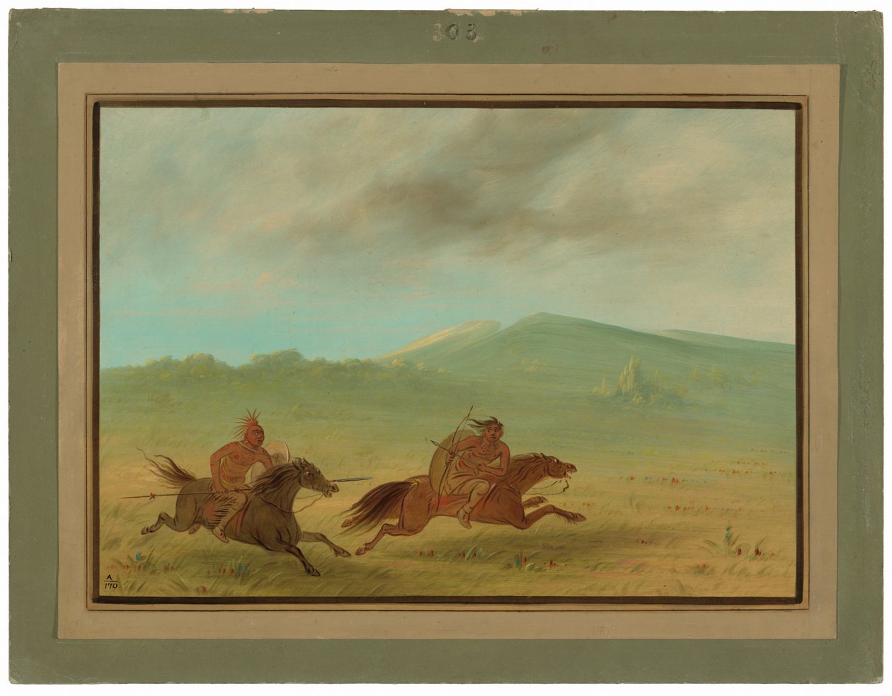 En Osage-indianer, der forfølger en Camanchee af George Catlin