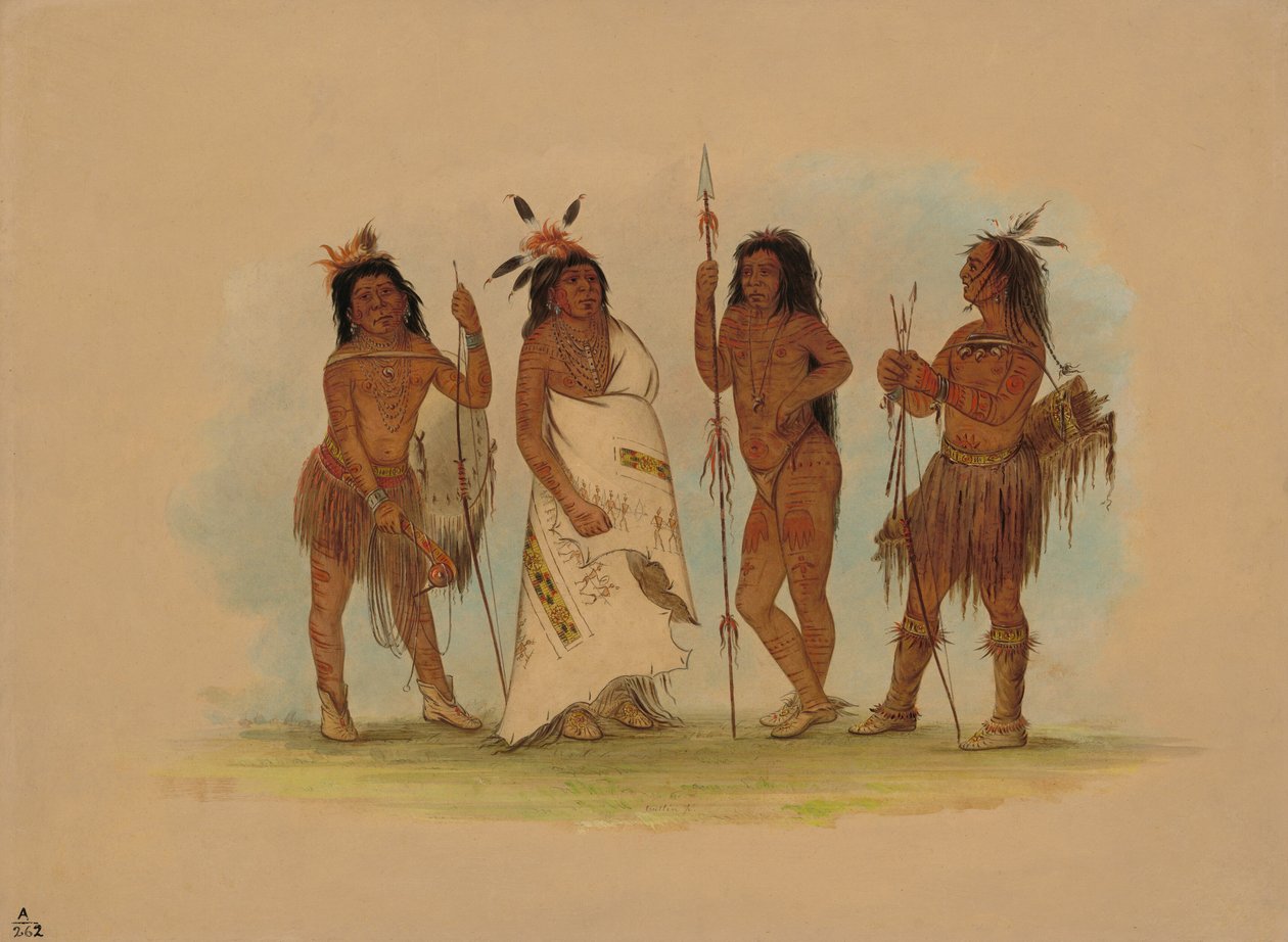 Apache-høvding og tre krigere, 18551869. af George Catlin