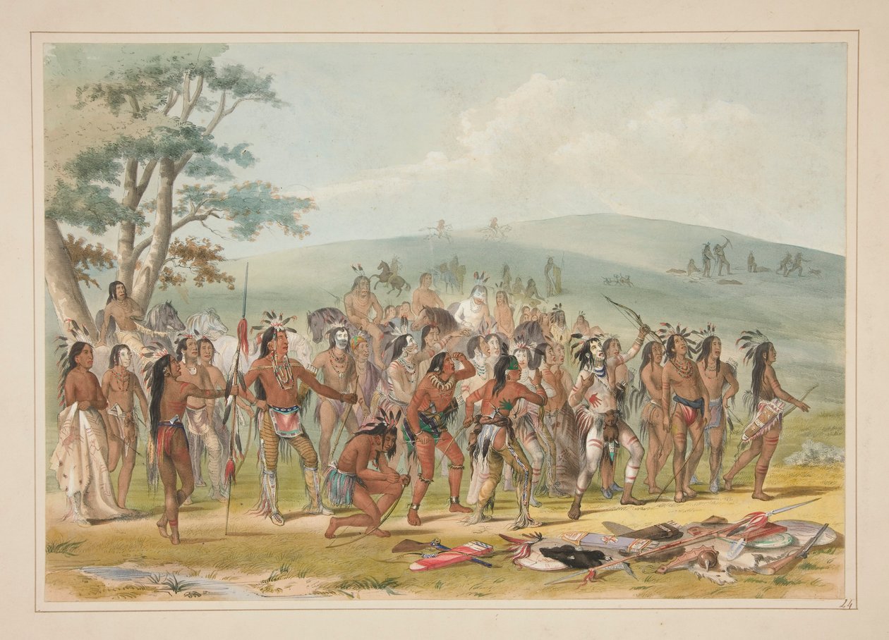 Mandans bueskydning, pl. 24 fra North American Indian Portfolio af George Catlin