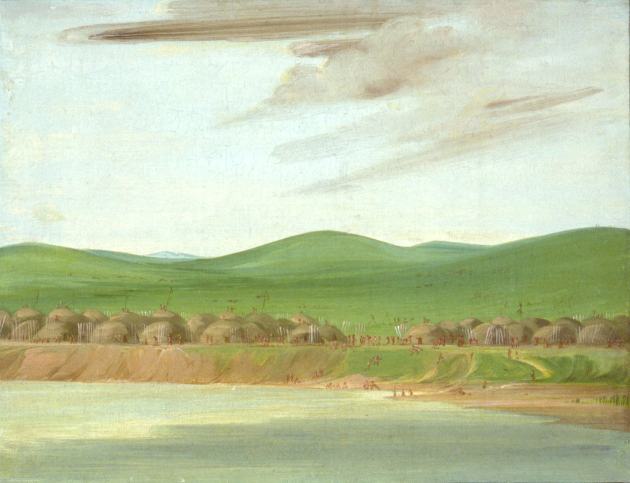 Arikara-landsby med jorddækkede hytter, 1600 kilometer over St. af George Catlin