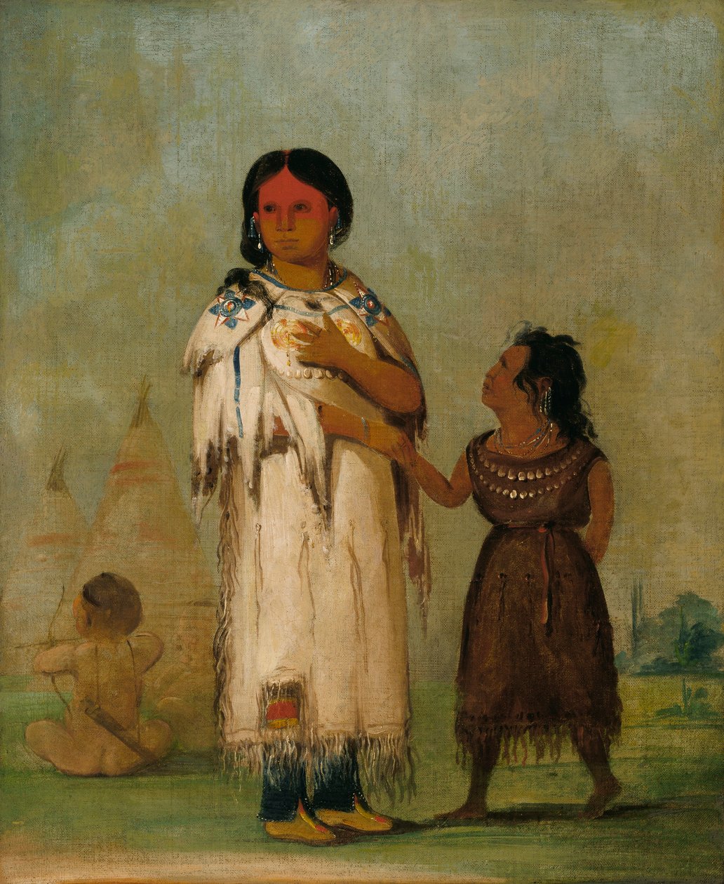 Assiniboin-kvinde og -barn af George Catlin