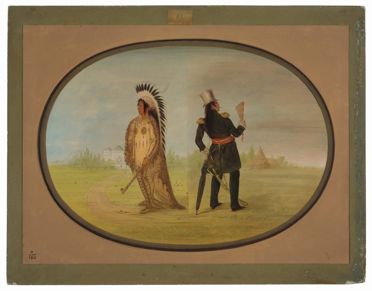 Assiniboine-høvding før og efter civilisationen af George Catlin