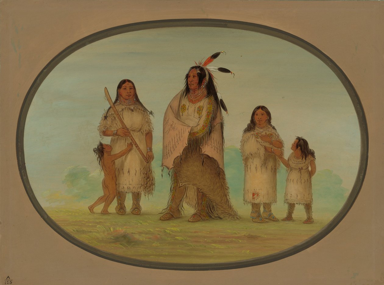 Assinneboine Warrior og hans familie, 18611869. af George Catlin