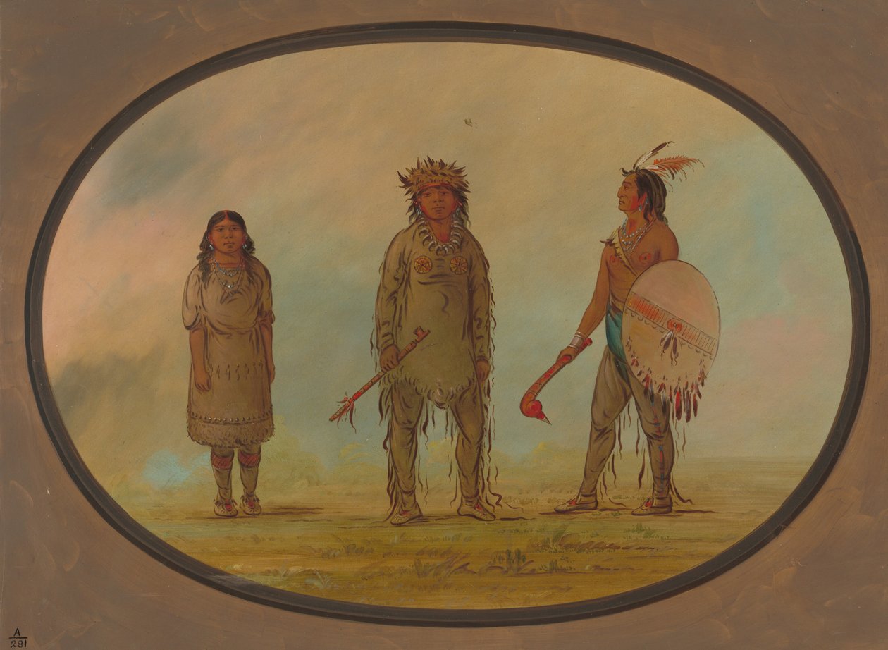 Athapasca -chef, hans kone og en kriger, 18551869. af George Catlin