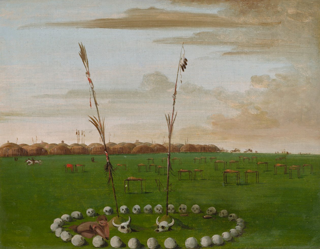 Udsigt fra bagsiden af Mandan Village med kirkegården af George Catlin