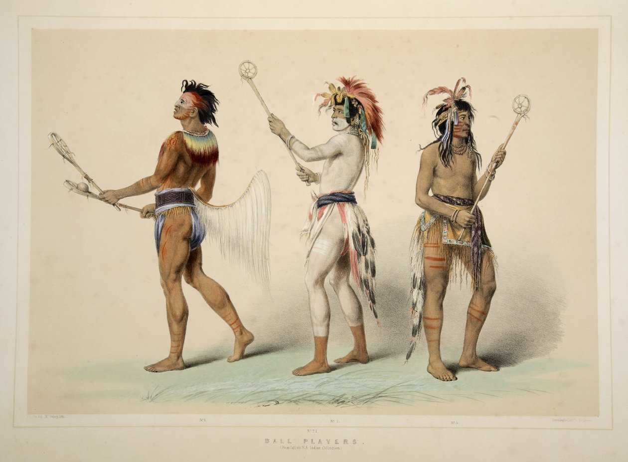 Boldspillere, fra Catlins North American Indian Portfolio. Jagtscener og forlystelser i Rocky Mountains og Prairies of America, pub. 1845 af George Catlin