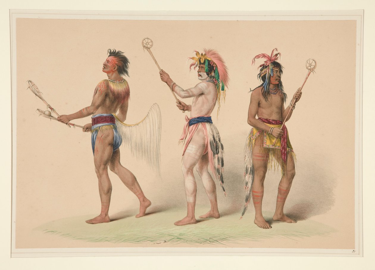 Boldspillere, pl. 21 fra North American Indian Portfolio af George Catlin