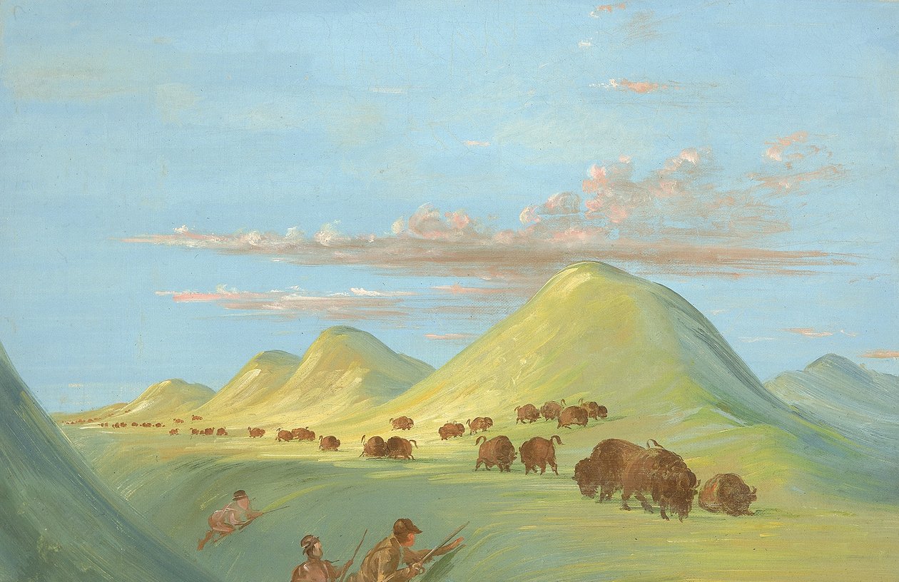 Batiste, Bogard og jeg nærmer os Buffalo på Missouri-floden af George Catlin