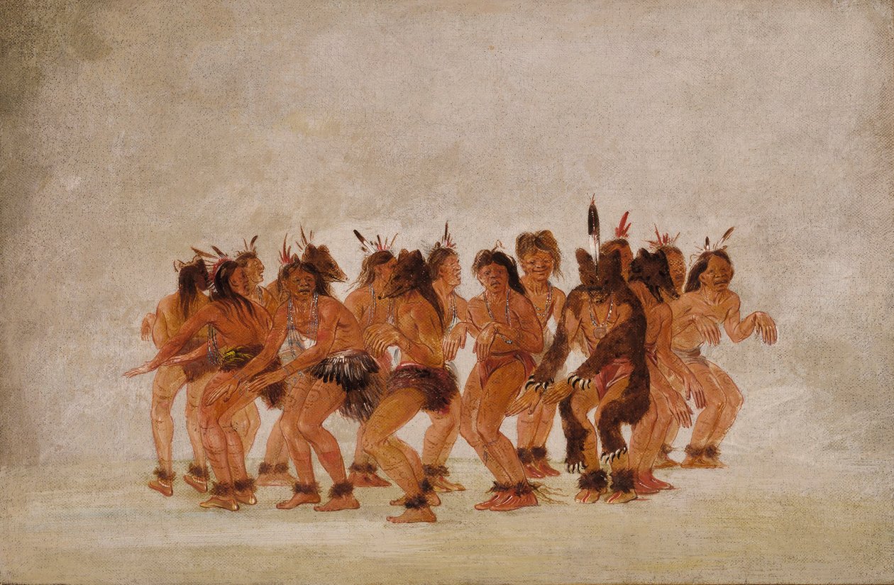 Bjørnedans, forberedelse til bjørnejagt af George Catlin