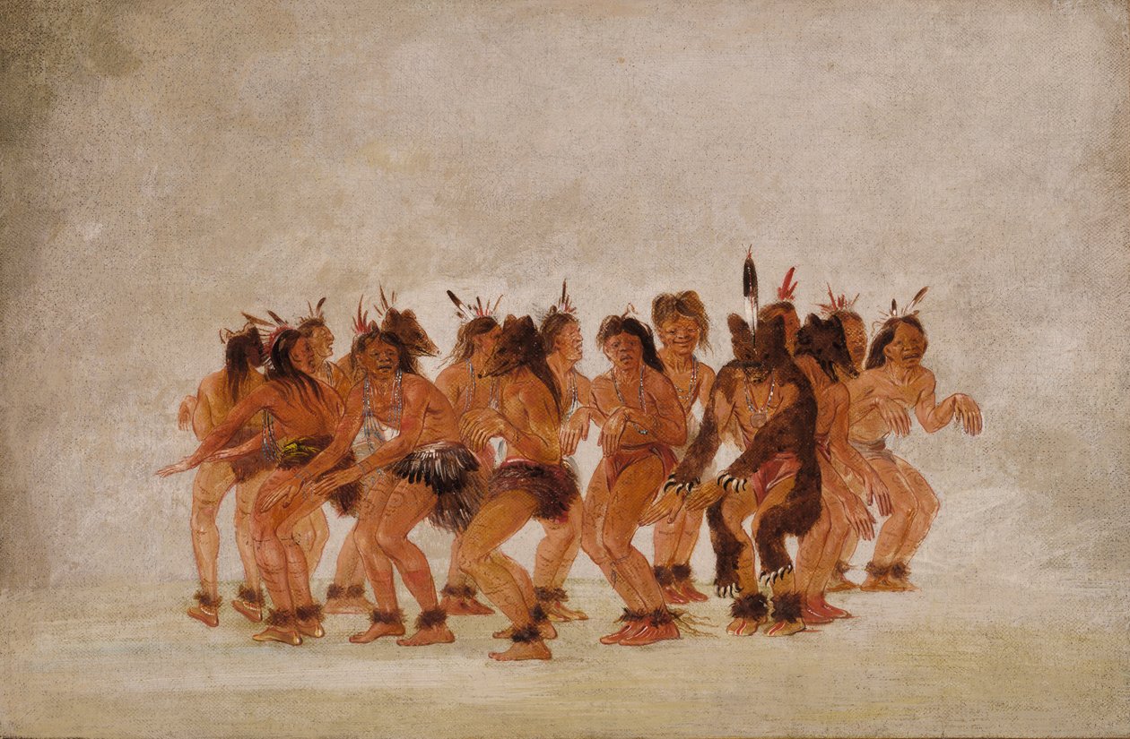 Bjørnedans, forberedelse til en bjørnejagt, 1835-1837. af George Catlin