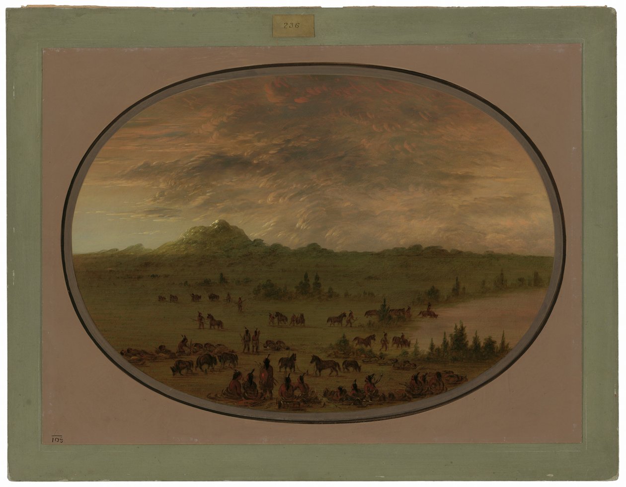 Bivuak af en Sioux-krigsfest ved solopgang af George Catlin