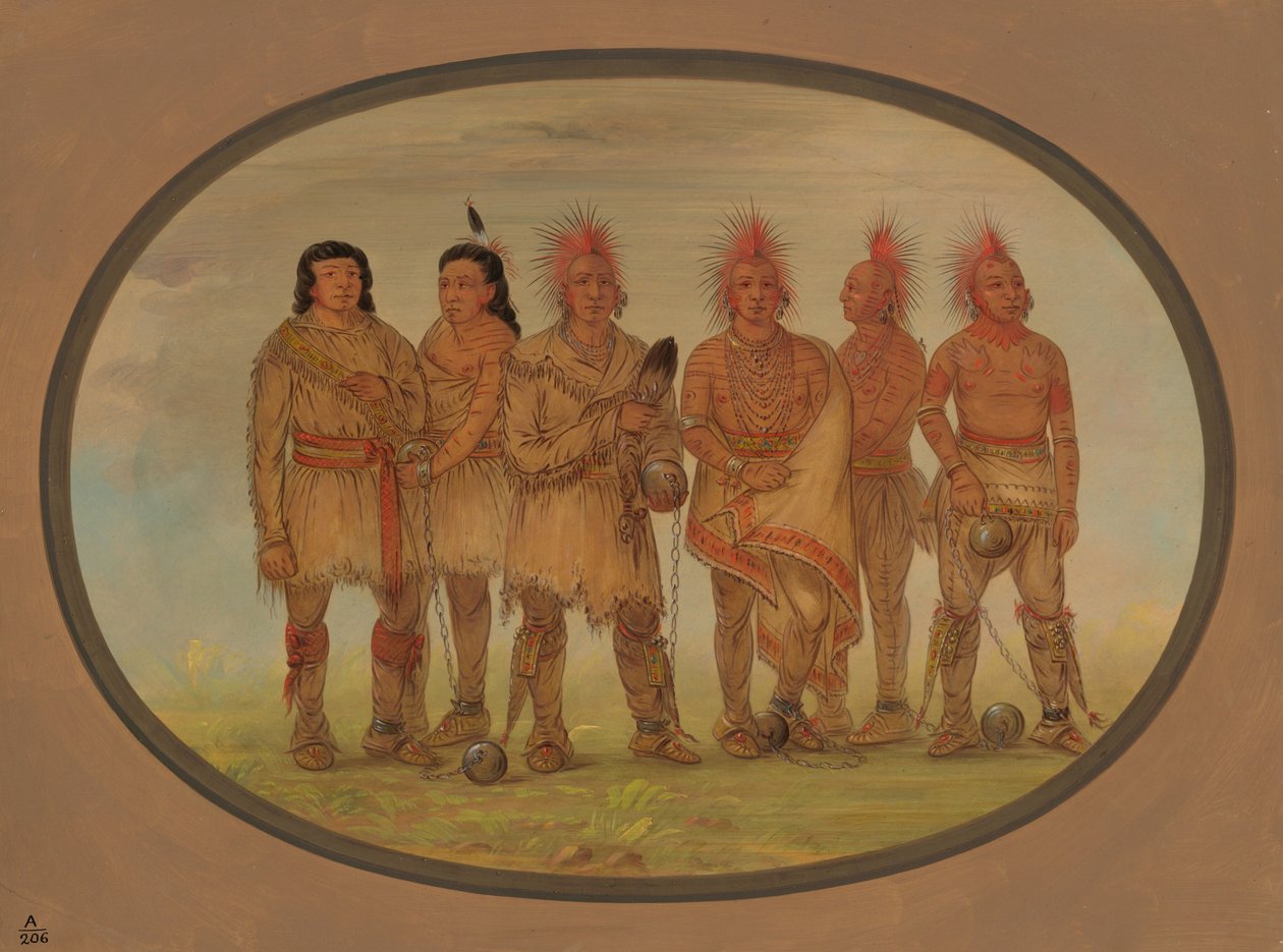 Black Hawk og fem andre Saukie-fanger, 18611869. af George Catlin
