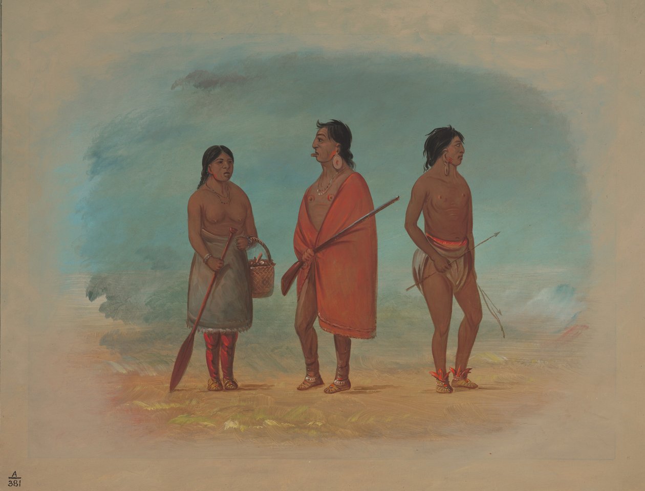Botocudo-høvding, hans kone og en ung mand, 18541869. af George Catlin