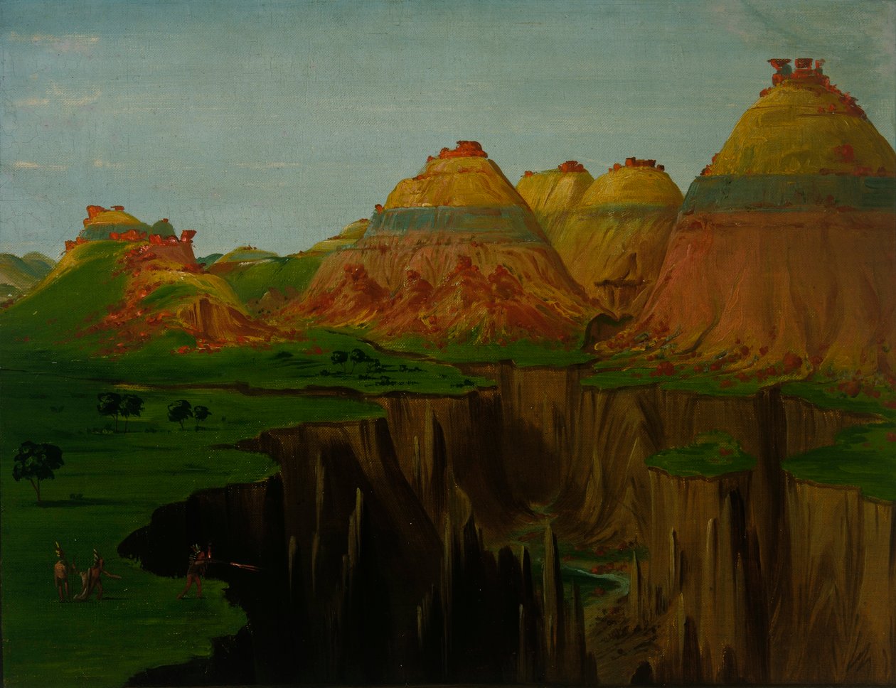 "Brick Kilns", Clay Bluffs 1900 miles over St. Louis af George Catlin